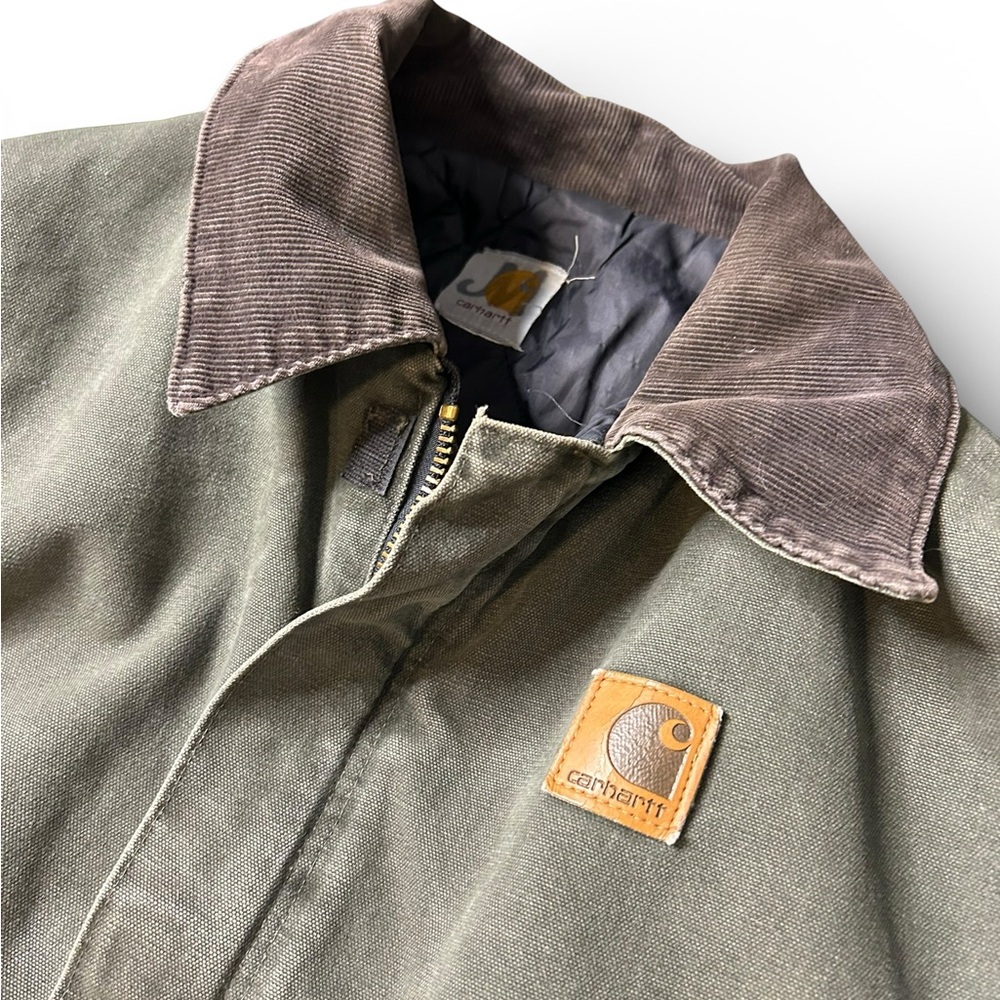 Vintage Carhartt Detroit Jacket Moss Green Duck Canvas Workwear XL - Picture 5 of 14